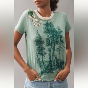 Pilcro Green Graphic cotton Short Sleeve ringer Tee Anthropologie 1X New w tags